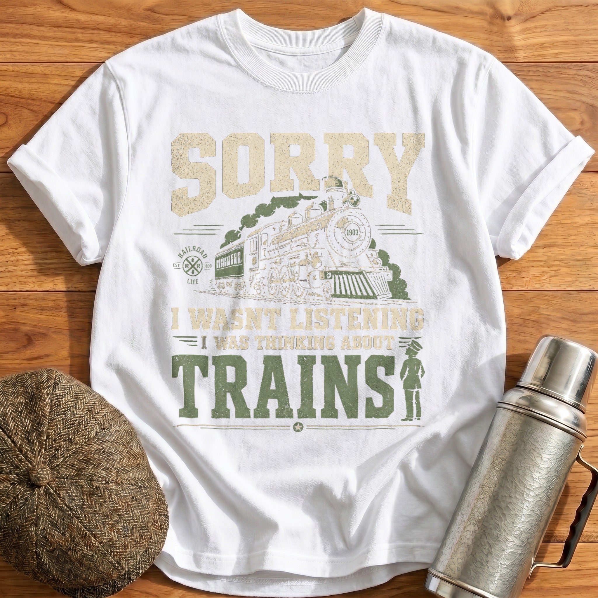 Sorry I Was Thinking About Trains T-Shirt - White