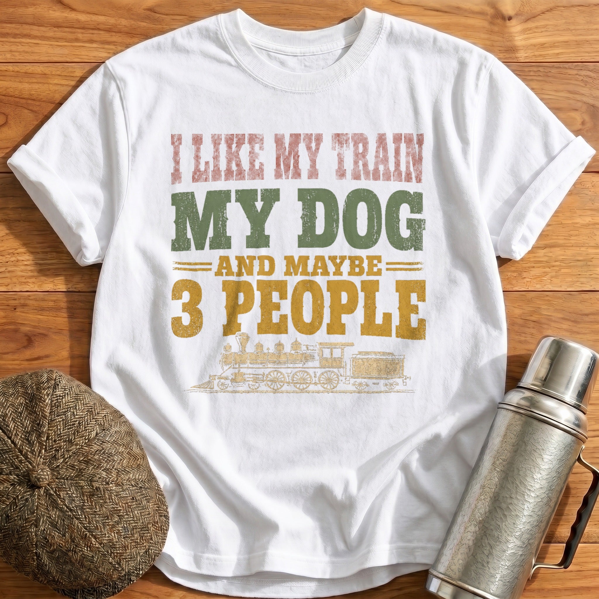 Train Dog 3 People T-Shirt - White