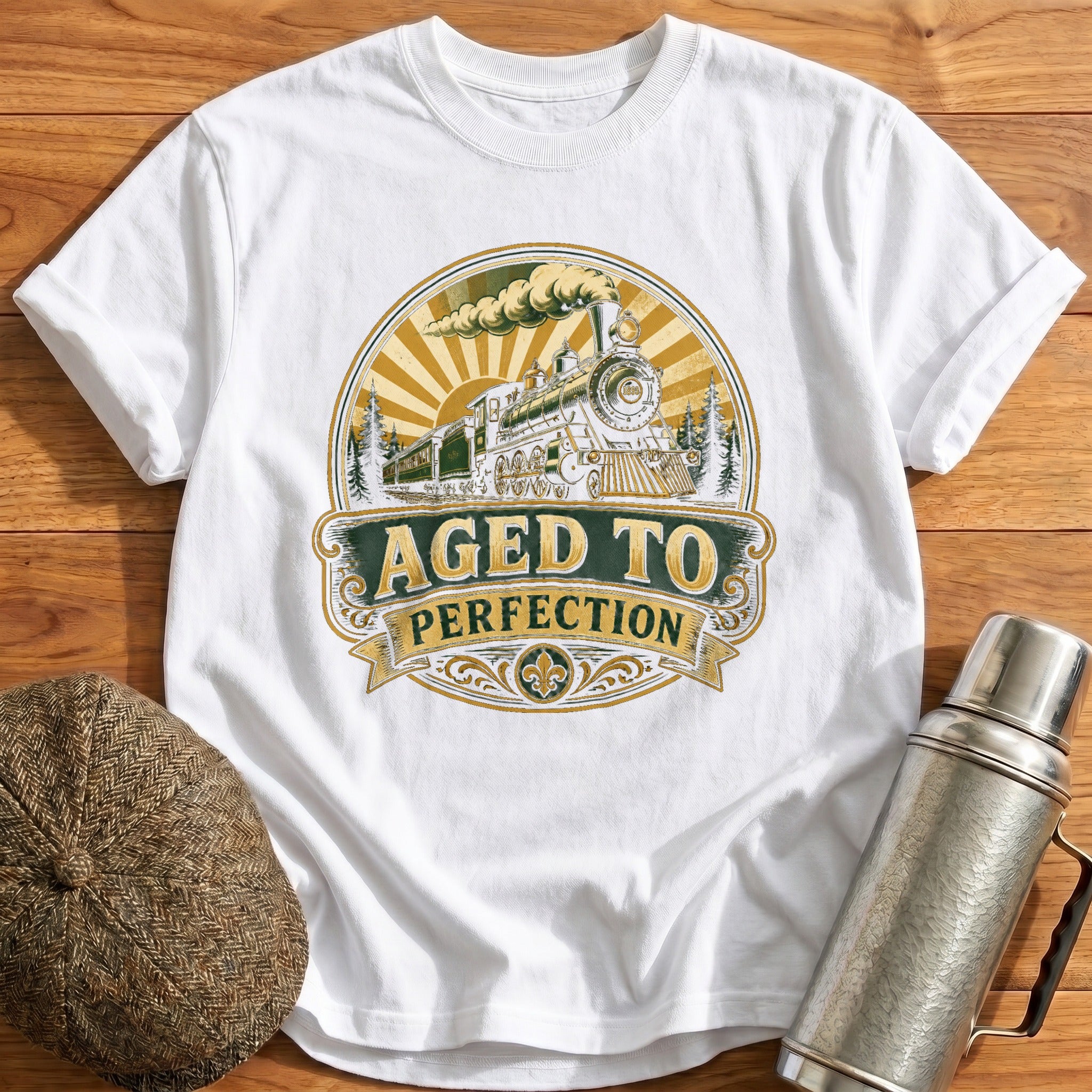Aged to Perfection Train T-Shirt - White