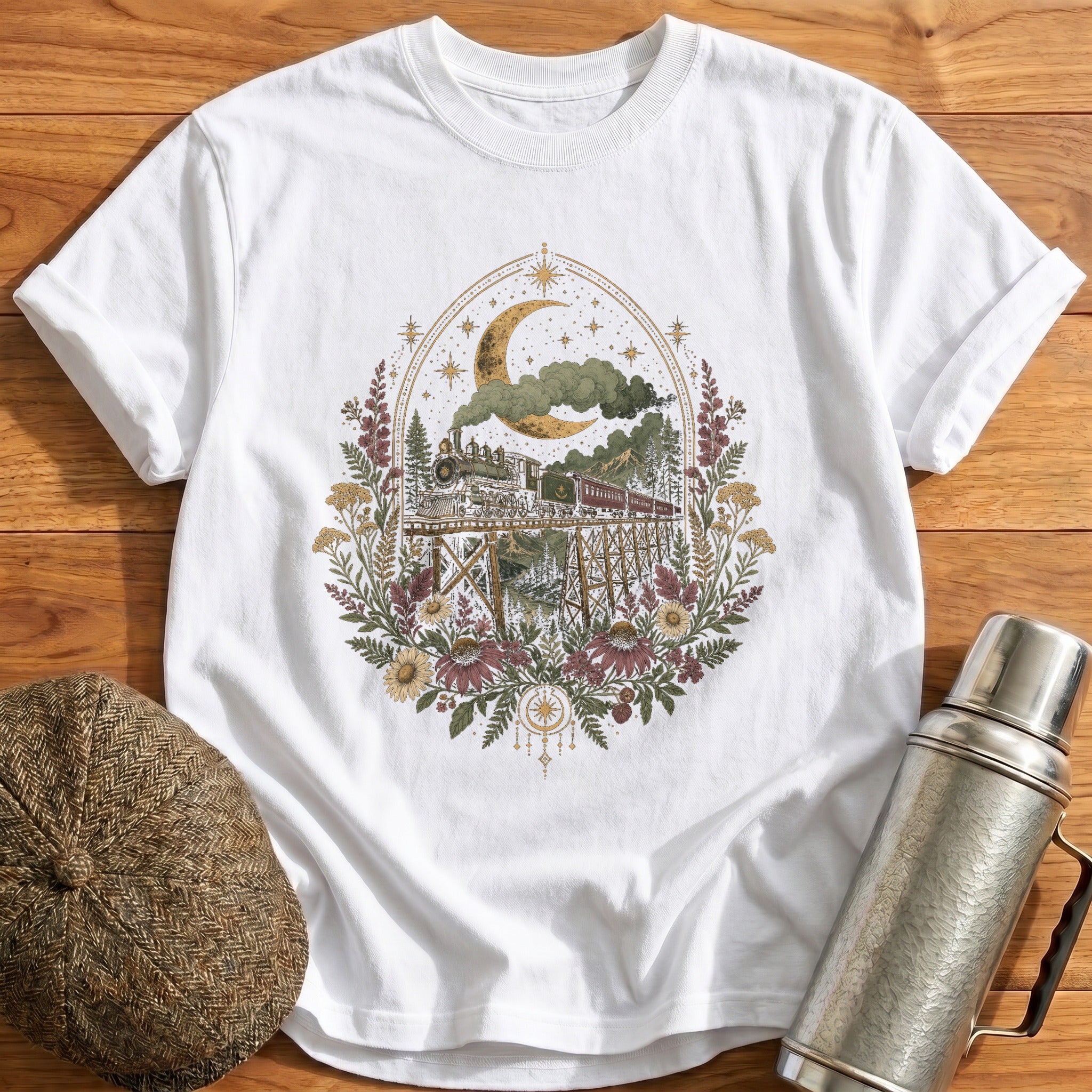 Celestial Train Crescent T-Shirt - White