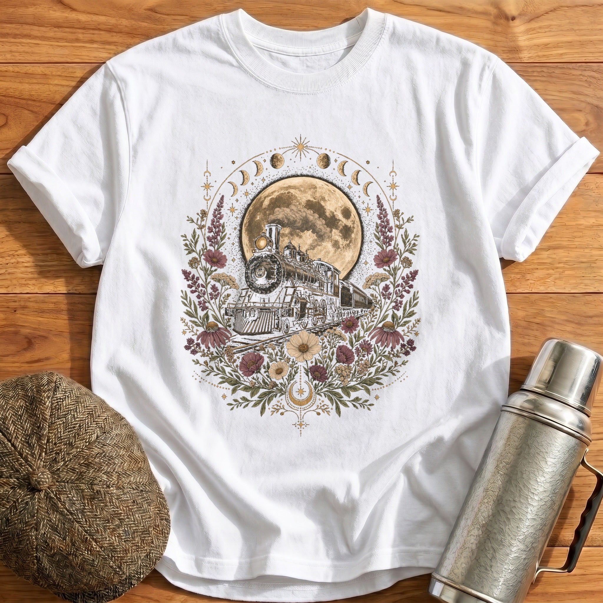 Celestial Train Full Moon T-Shirt - White