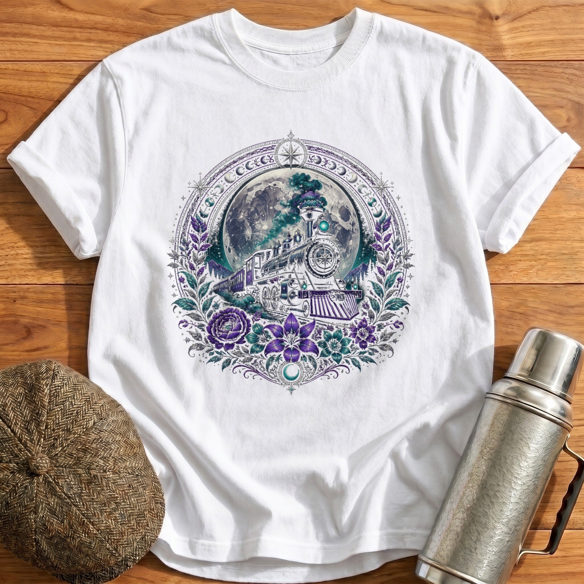 Celestial Train Moon T-Shirt - White