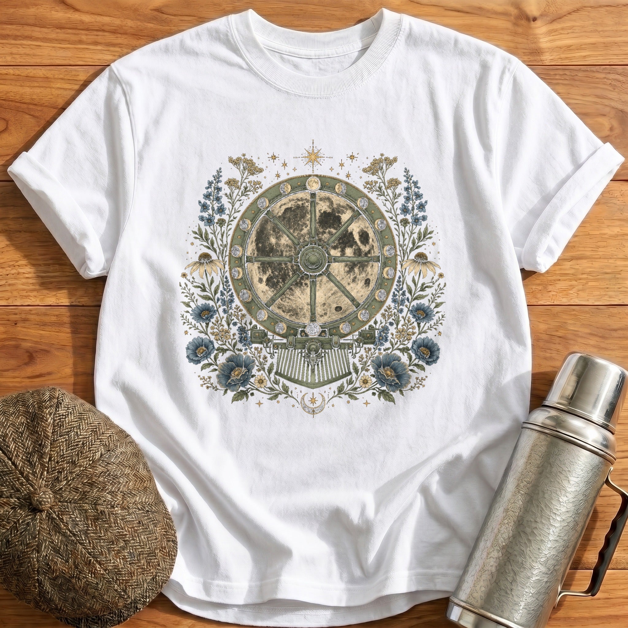 Celestial Wheel Moon T-Shirt - White