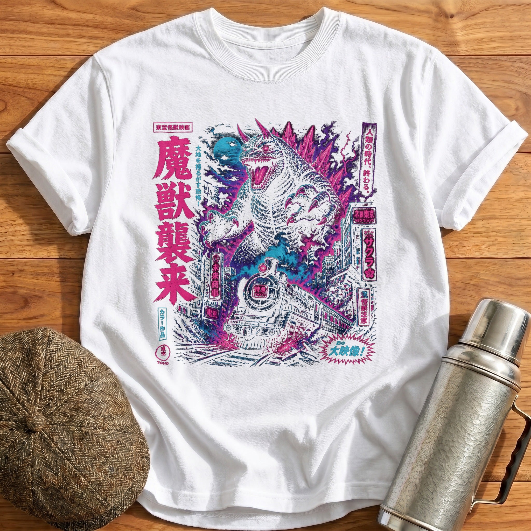 Kaiju Train Neon T-Shirt - White