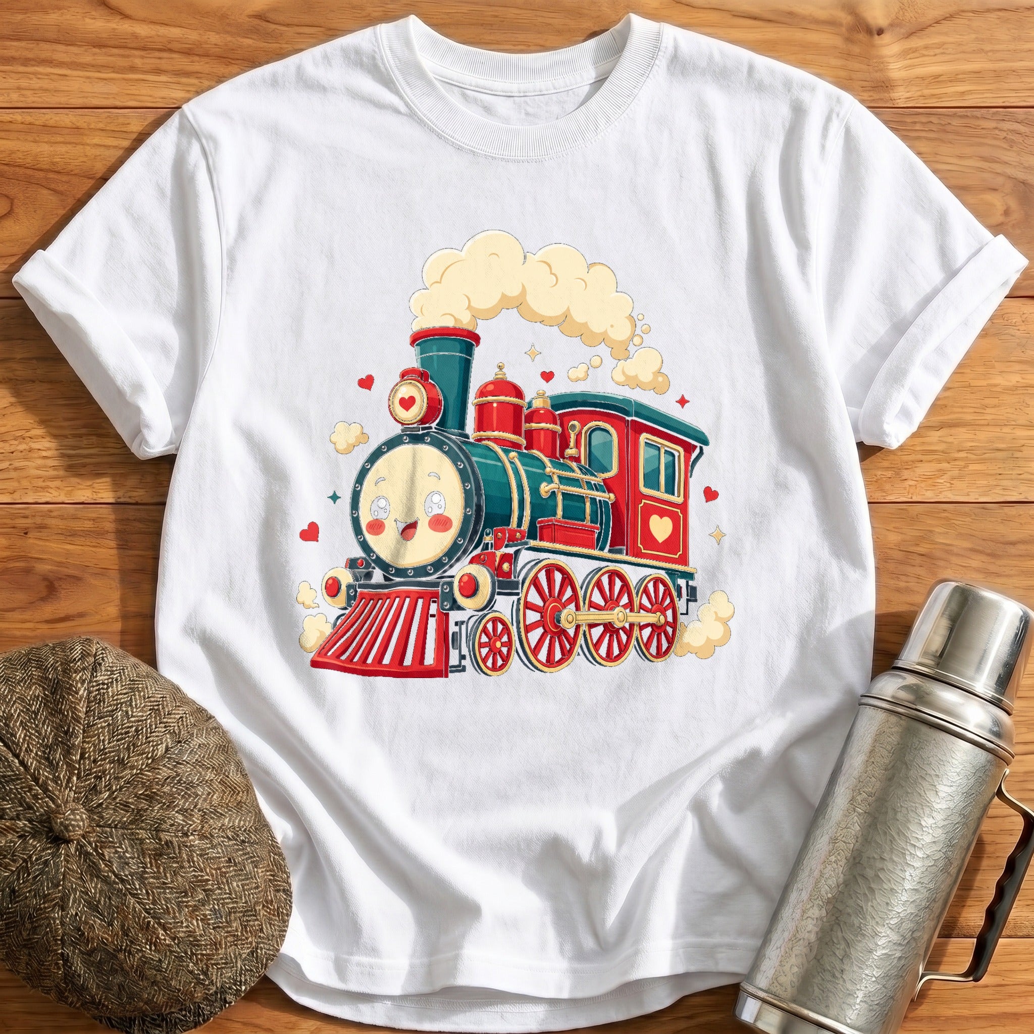 Kawaii Steam Train T-Shirt - White