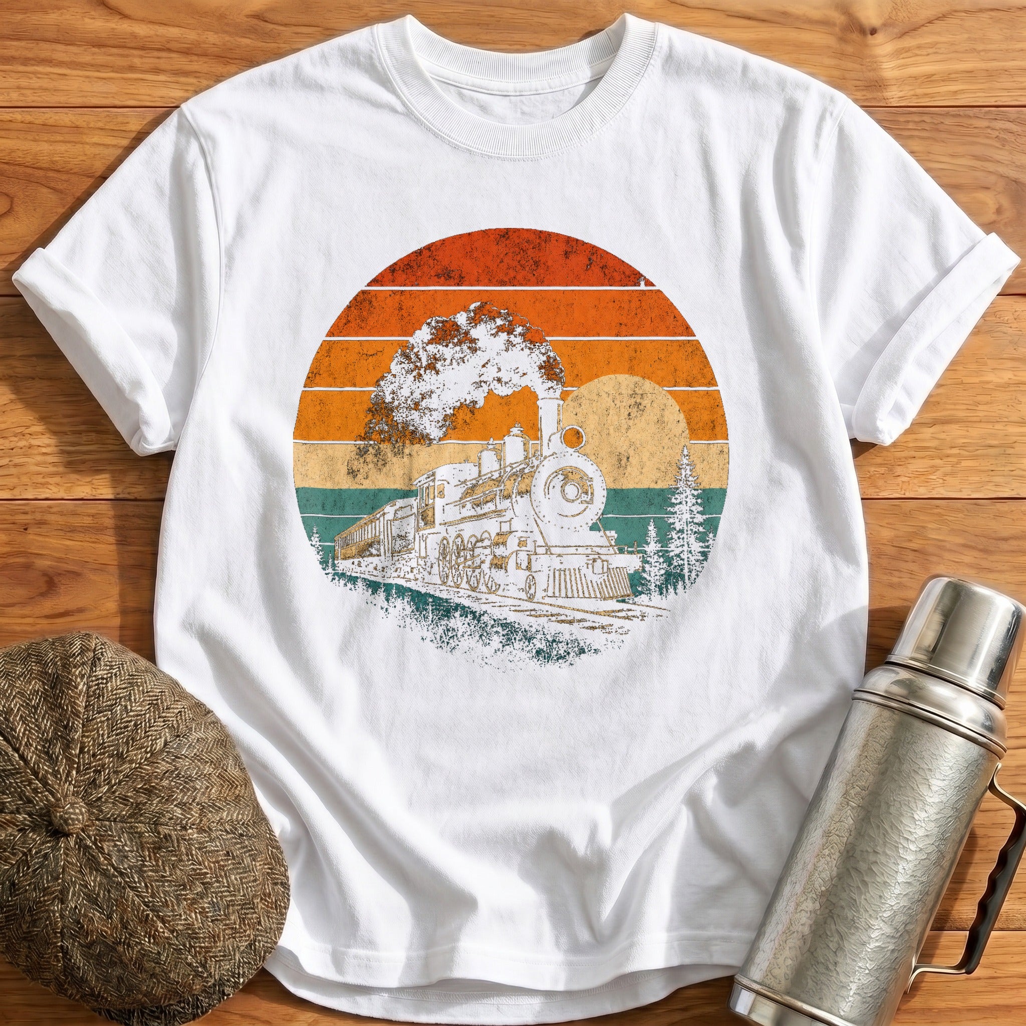 Retro Train Sunset T-Shirt - White