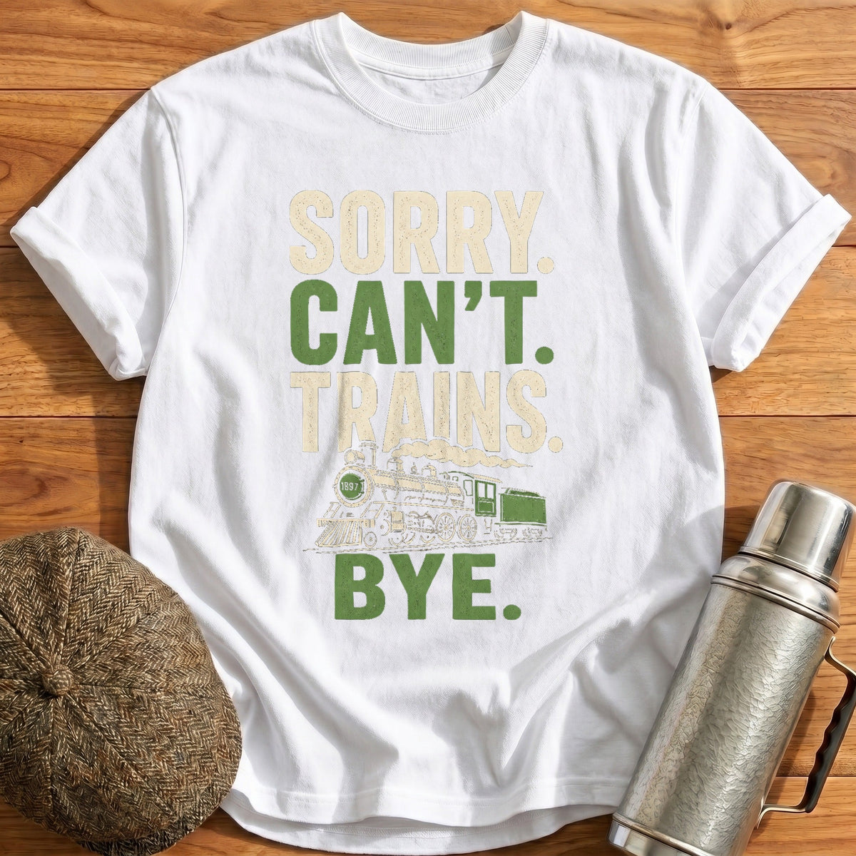 Sorry Can't Trains Bye Kids T-Shirt - White