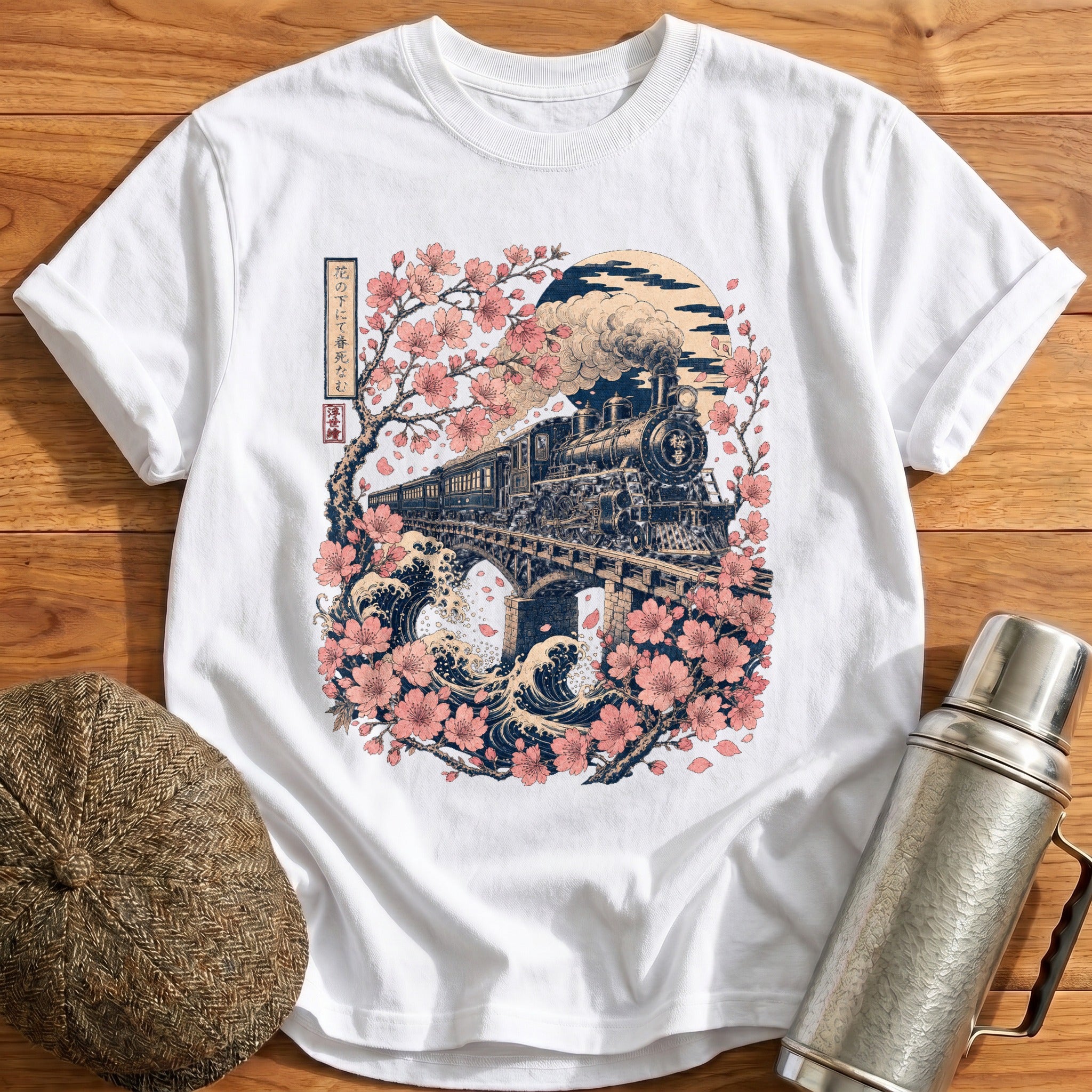 Ukiyoe Train Blossoms T-Shirt - White