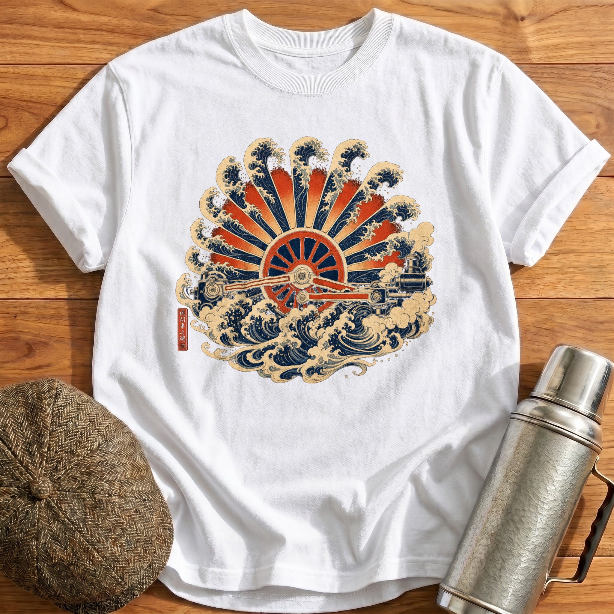 Ukiyoe Wheel Rising Sun T-Shirt - White