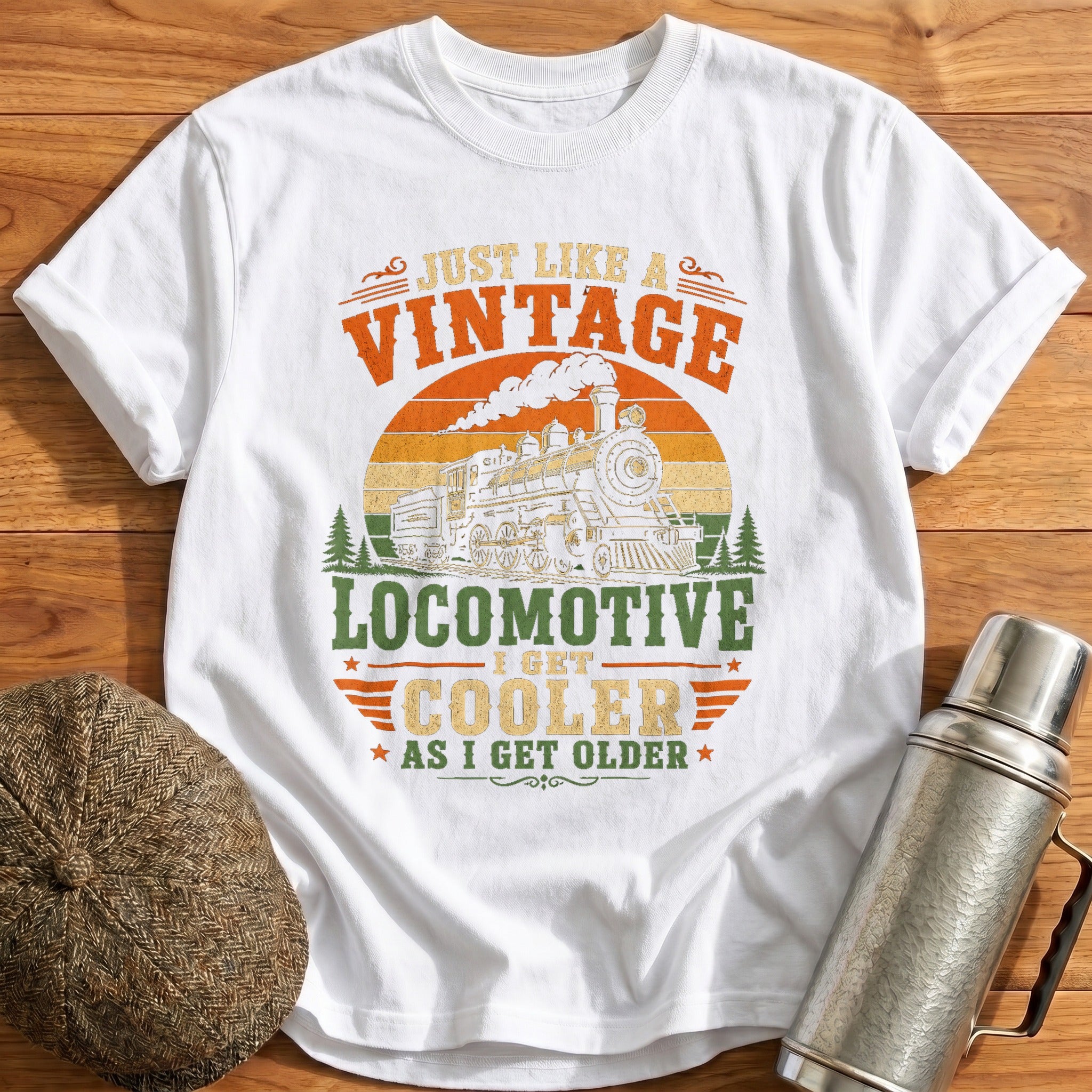 Vintage Locomotive Cooler Older T-Shirt - White